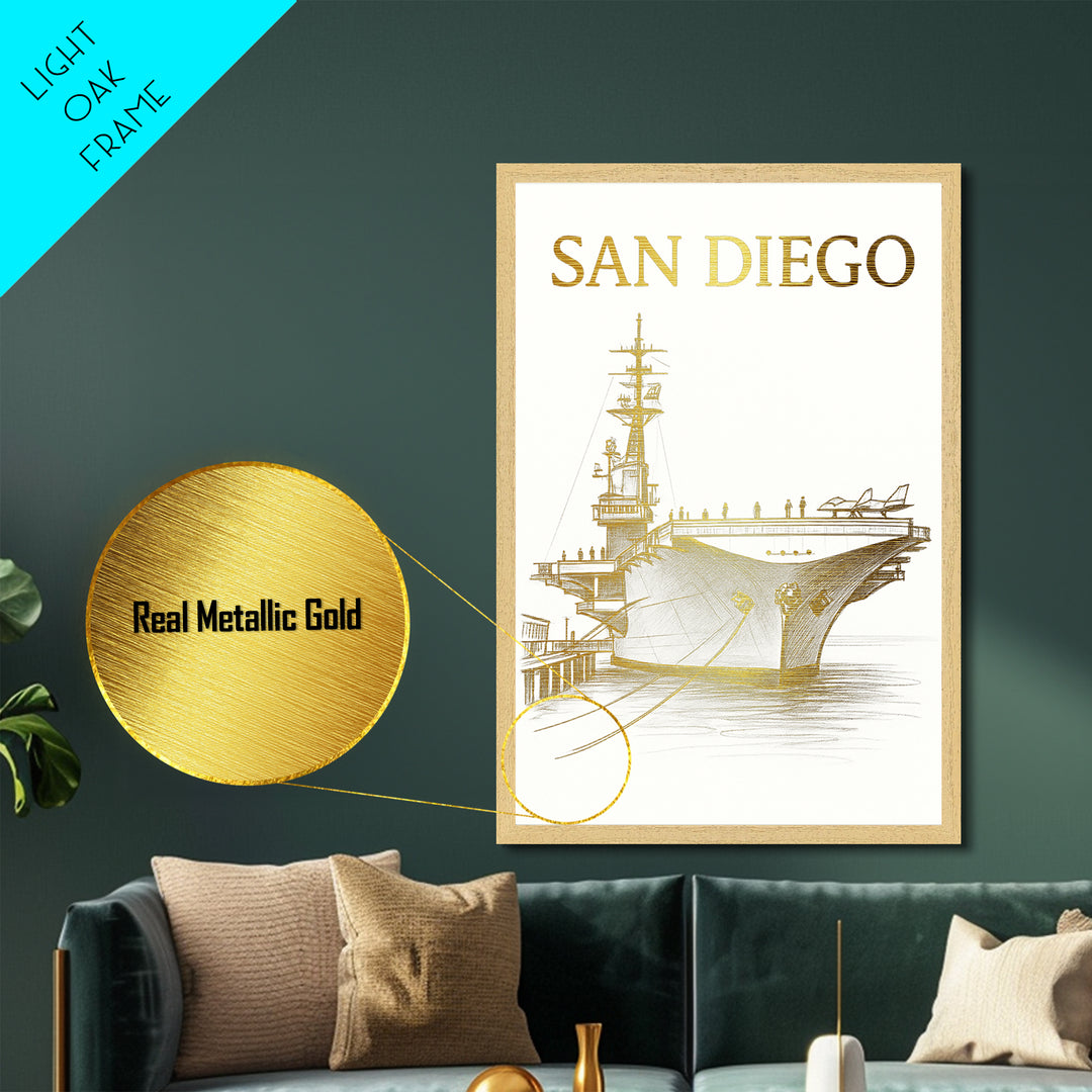 San Diego California art, Metallic Gold Art, Travel Art Prints, Metal Art, Wood Framed Art, Adventure Lover Gift, Traveler Gift