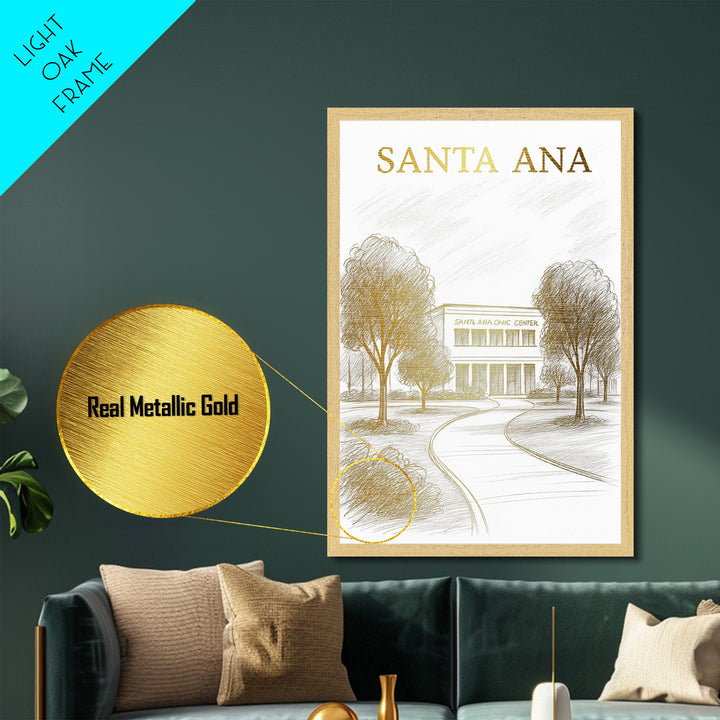 Santa Ana California travel, Metallic Gold Print, Modern House Art, Metal Art, Wood Framed Art, Traveler Gift, Destination Gift