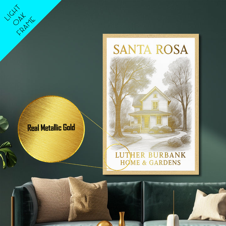 Santa Rosa California travel, Metallic Gold Art, Travel Art Prints, Metal Art, Wood Framed Art, Adventure Lover Gift, Traveler Gift