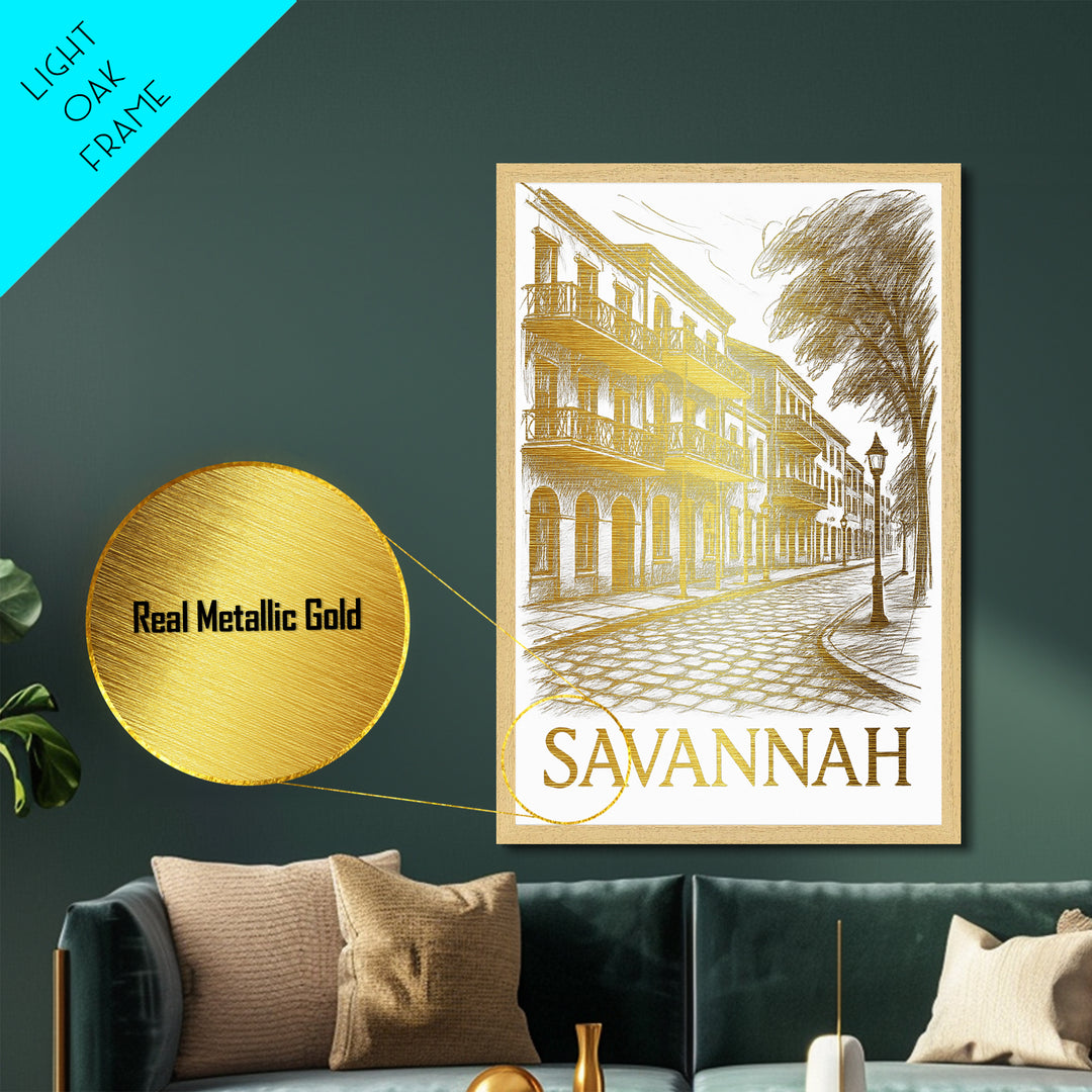 Savannah Georgia art, Metallic Gold Print, College Dorm Décor, Metal Art, Wood Framed Art, Graduation Travel Gift, Traveler Gift