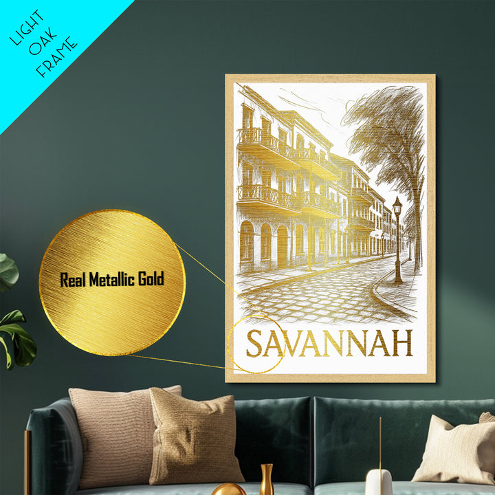 Savannah Georgia art, Metallic Gold Print, College Dorm Décor, Metal Art, Wood Framed Art, Graduation Travel Gift, Traveler Gift