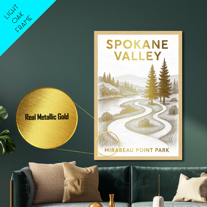 Spokane Valley Washington travel, Metallic Gold Print, College Dorm Décor, Metal Art, Wood Framed Art, Graduation Travel Gift