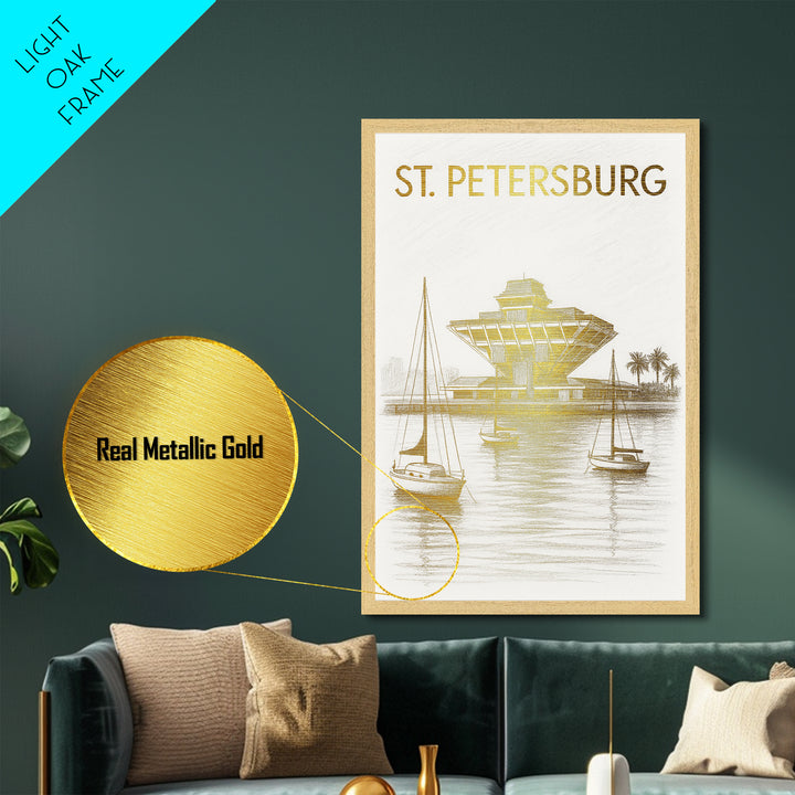 St. Petersburg Florida travel, Metallic Gold Print, Modern House Art, Metal Art, Wood Framed Art, Graduation Travel Gift, Destination Gift
