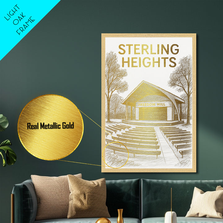 Sterling Heights Michigan travel, Metallic Gold Print, College Dorm Décor, Metal Art, Wood Framed Art, Graduation Travel Gift, Traveler Gift
