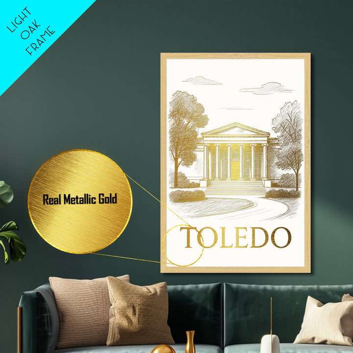 Toledo Ohio art, Metallic Gold Art, Housewarming Gift, Metal Art, Wood Framed Art, Newlywed Travel Gift, Honeymoon Gift