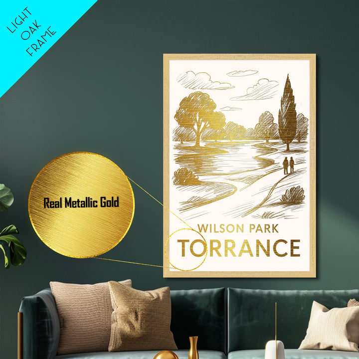 Torrance California travel, Metallic Gold Print, Modern House Art, Metal Art, Wood Framed Art, Wanderlust Gift, Travel Art Prints