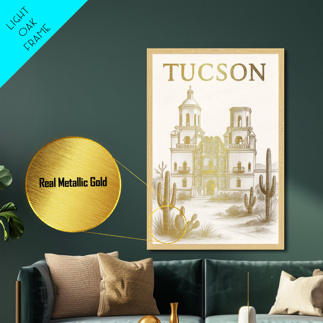 Tucson Arizona travel, Metallic Gold Print, Modern House Art, Metal Art, Wood Framed Art, Graduation Travel Gift, Destination Gift