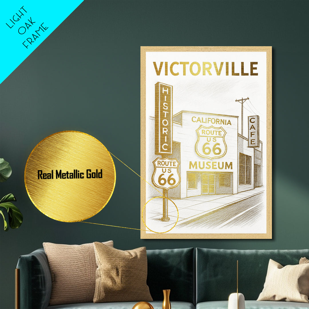 Victorville California travel, Metallic Gold Print, Wood Framed Art, Metal Art, Closing Gift, Metallic Gold Print, Modern Art