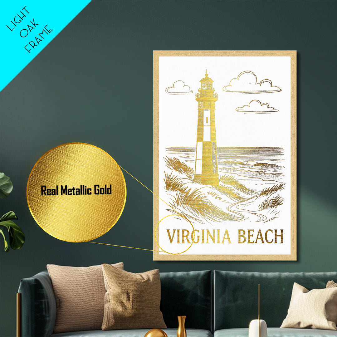 Virginia Beach Virginia art, Metallic Gold Art, Wood Framed Art, Metal Art, Travel Art Prints, Metallic Gold Art, Modern Art