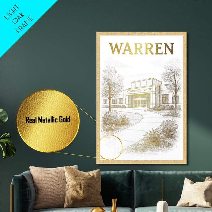 Warren Michigan travel, Metallic Gold Print, Wood Framed Art, Metal Art, Modern Wall Art, Metallic Gold Print, Modern Art