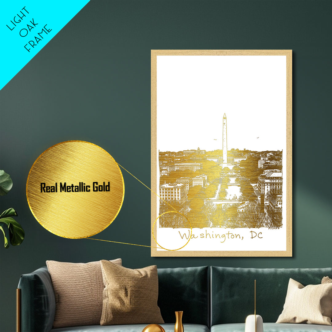 Washington DC travel, Metallic Gold Print, Wood Framed Art, Metal Art, Modern Wall Art, Metallic Gold Print, Best Friend Gift