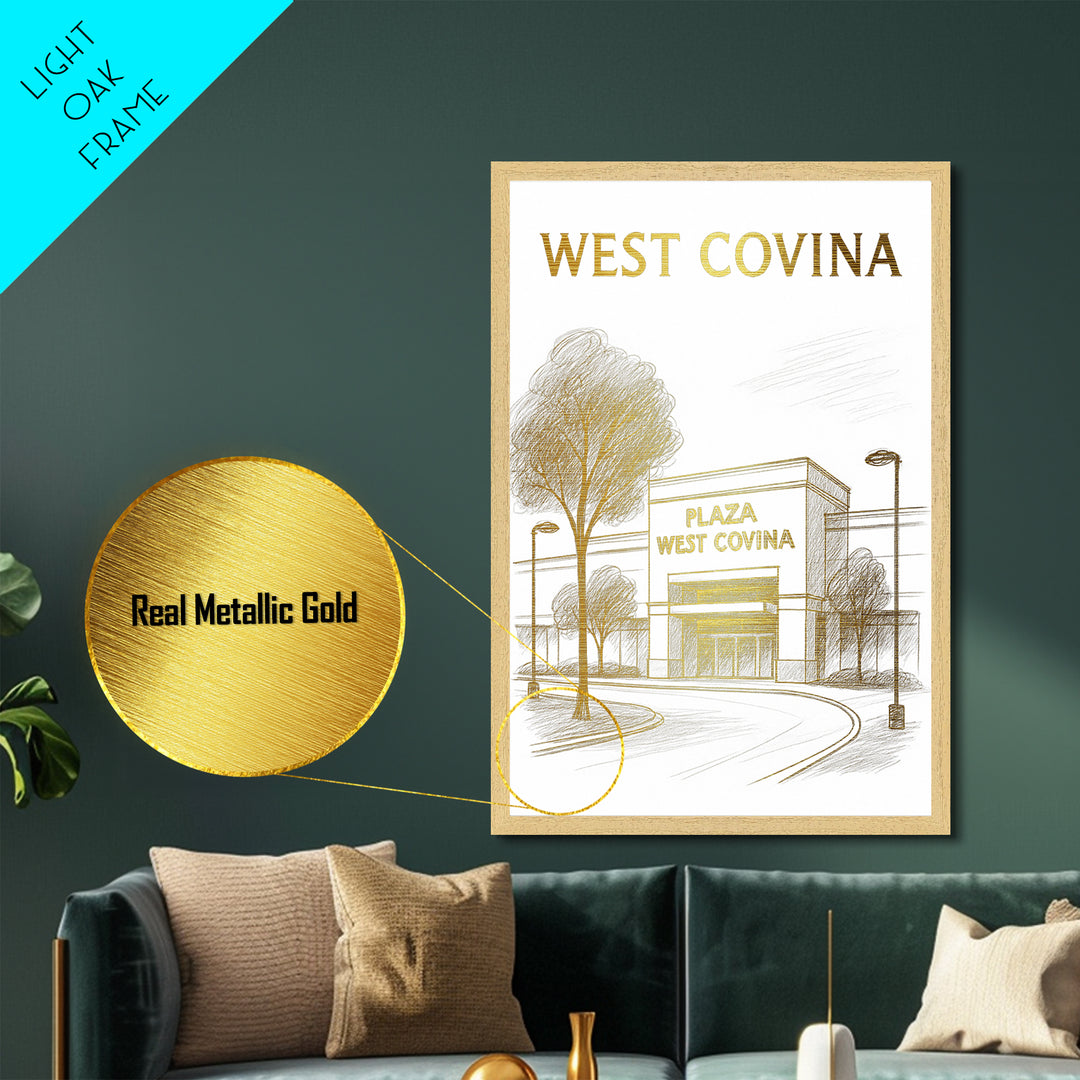 West Covina California travel, Metallic Gold Print, Wood Framed Art, Metal Art, Modern House Art, Metallic Gold Print