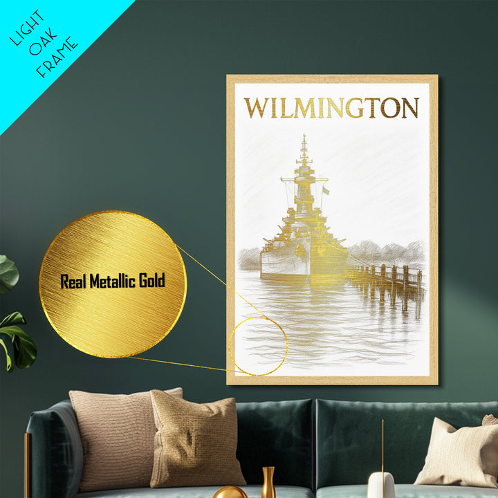 Wilmington North Carolina travel, Metallic Gold Print, Wood Framed Art, Metal Art, Modern Wall Art, Metallic Gold Print