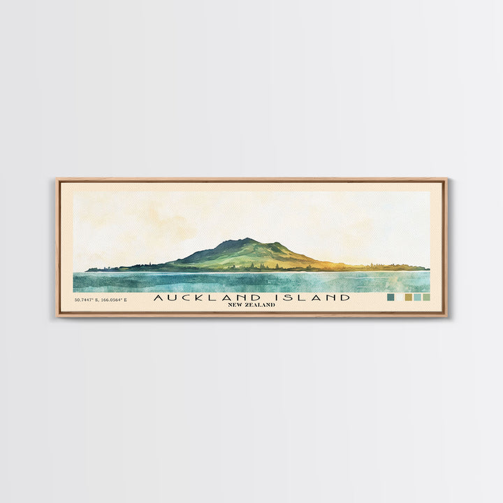 Auckland Island, New Zealand Watercolor Print, Vacation Gift, New Zealand Wall Art, Beach Painting, Beach Decor, Large Wall Art, Wood Frame Art