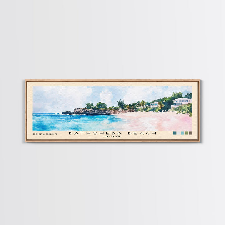 Bathsheba Beach, Barbados Watercolor Print, Vacation Gift, Barbados Wall Art, Beach Painting, Beach Decor, Large Wall Art, Wood Frame Art