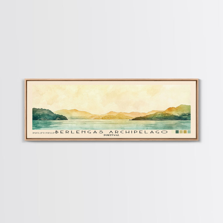 Berlengas Archipelago, Portugal Watercolor Print, Vacation Gift, Portugal Wall Art, Beach Painting, Beach Decor, Large Wall Art, Wood Frame Art