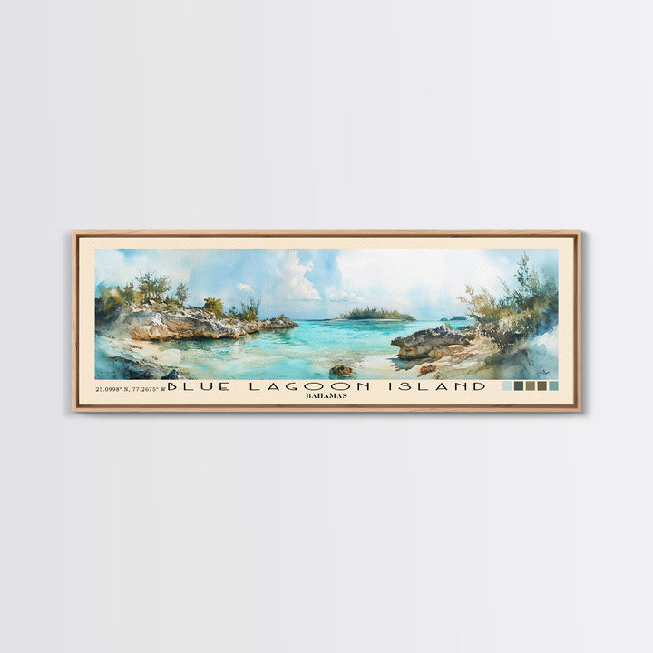 Blue Lagoon Island, Bahamas Watercolor Print, Vacation Gift, Bahamas Wall Art, Beach Painting, Beach Decor, Large Wall Art, Wood Frame Art