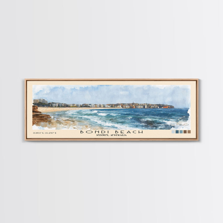 Bondi Beach, Sydney, Australia Watercolor Print, Vacation Gift, Sydney, Australia Wall Art, Beach Painting, Beach Decor, Large Wall Art, Wood Frame Art