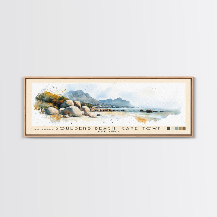 Boulders Beach, Cape Town, South Africa Watercolor Print, Vacation Gift, South Africa Wall Art, Beach Painting, Beach Decor, Large Wall Art, Wood Frame Art