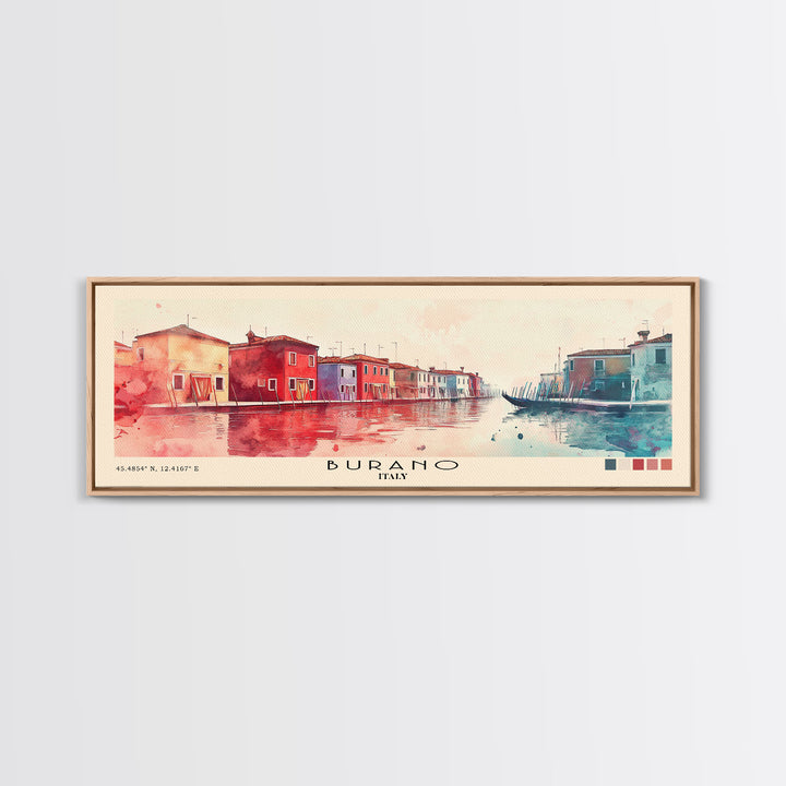 Burano, Italy Watercolor Print, Vacation Gift, Italy Wall Art, Beach Painting, Beach Decor, Large Wall Art, Wood Frame Art
