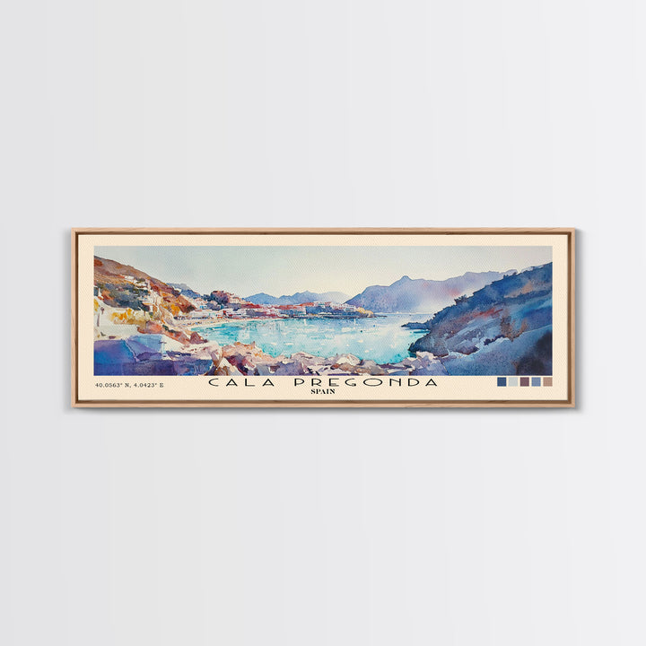 Cala Pregonda, Spain Watercolor Print, Vacation Gift, Spain Wall Art, Beach Painting, Beach Decor, Large Wall Art, Wood Frame Art