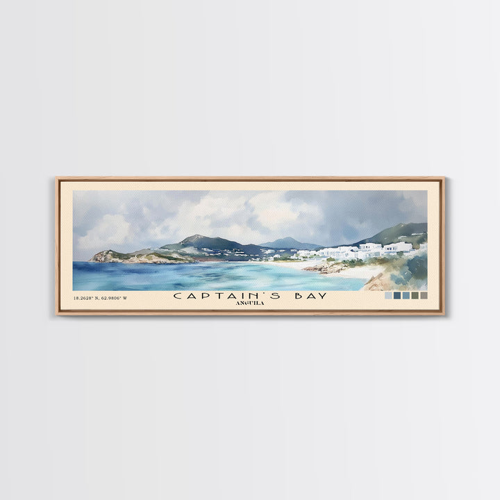 Captain's Bay, Anguila Watercolor Print, Vacation Gift, Anguila Wall Art, Beach Painting, Beach Decor, Large Wall Art, Wood Frame Art