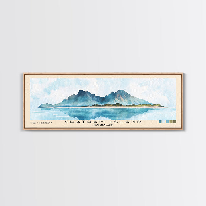 Chatham Island, New Zealand Watercolor Print, Vacation Gift, New Zealand Wall Art, Beach Painting, Beach Decor, Large Wall Art, Wood Frame Art