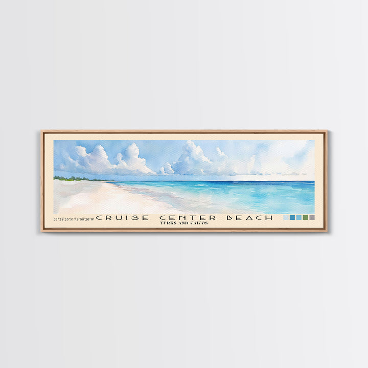 Cruise Center Beach, Turks and Caicos Watercolor Print, Vacation Gift, Turks and Caicos Wall Art, Beach Painting, Beach Decor, Large Wall Art, Wood Frame Art