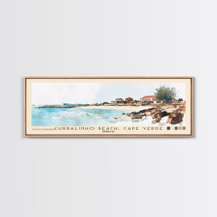 Curralinho Beach, Cape Verde, Senegal Watercolor Print, Vacation Gift, Senegal Wall Art, Beach Painting, Beach Decor, Large Wall Art, Wood Frame Art