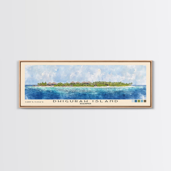 Dhigurah Island, Maldives Watercolor Print, Vacation Gift, Maldives Wall Art, Beach Painting, Beach Decor, Large Wall Art, Wood Frame Art