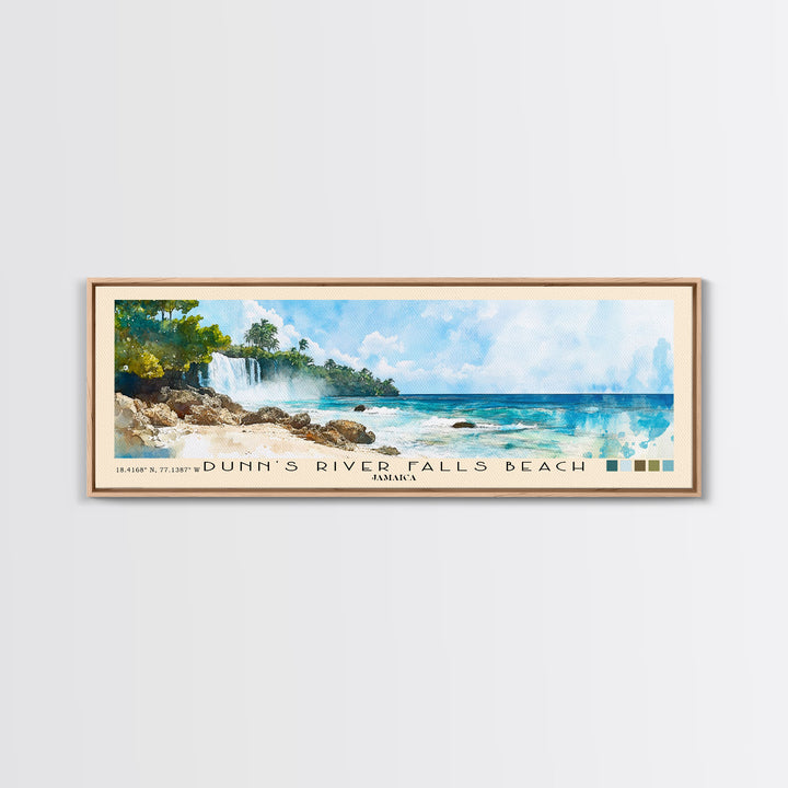 Dunn’s River Falls Beach, Jamaica Watercolor Print, Vacation Gift, Jamaica Wall Art, Beach Painting, Beach Decor, Large Wall Art, Wood Frame Art