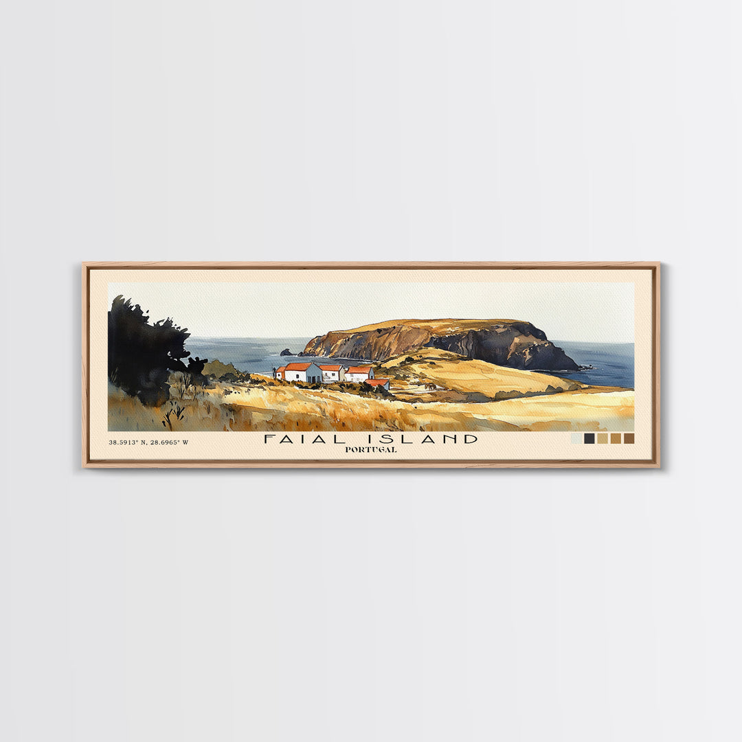 Faial Island, Portugal Watercolor Beach Print, Vacation Gift, Portugal Wall Art, Framed Canvas Print, Framed Beach Painting