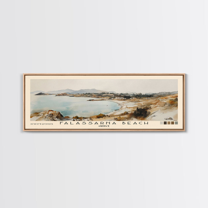 Falassarna Beach, Greece Watercolor Print, Vacation Gift, Greece Wall Art, Beach Painting, Beach Decor, Large Wall Art, Wood Frame Art