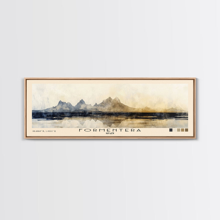 Formentera, Spain Watercolor Print, Vacation Gift, Spain Wall Art, Beach Painting, Beach Decor, Large Wall Art, Wood Frame Art