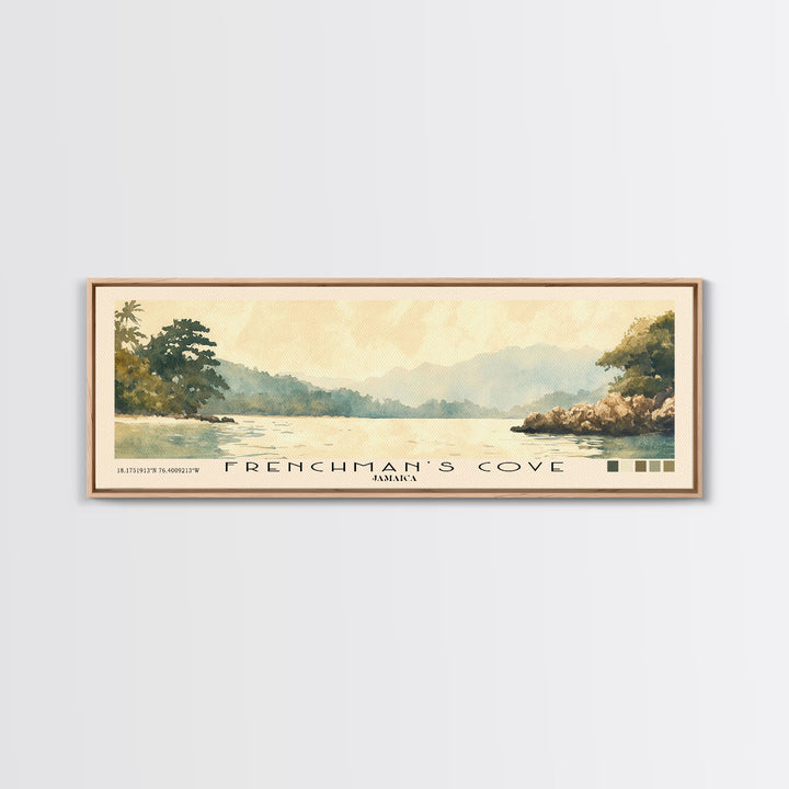 Frenchman’s Cove, Jamaica Watercolor Print, Vacation Gift, Jamaica Wall Art, Beach Painting, Beach Decor, Large Wall Art, Wood Frame Art