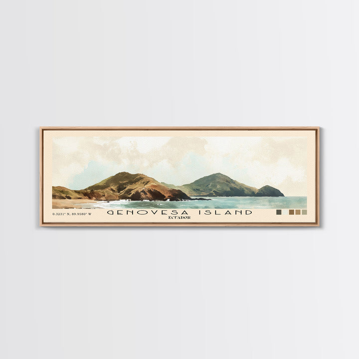 Genovesa Island, Ecuador Watercolor Beach Print, Vacation Gift, Ecuador Wall Art, Framed Canvas Print, Framed Beach Painting