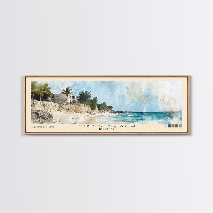 Gibbs Beach, Barbados Watercolor Print, Vacation Gift, Barbados Wall Art, Beach Painting, Beach Decor, Large Wall Art, Wood Frame Art
