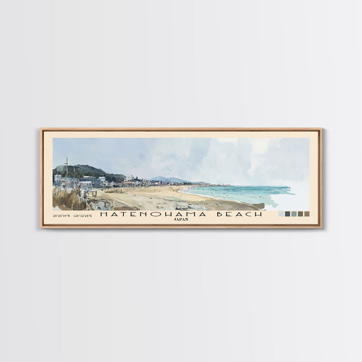 Hatenohama Beach, Japan Watercolor Print, Vacation Gift, Japan Wall Art, Beach Painting, Beach Decor, Large Wall Art, Wood Frame Art