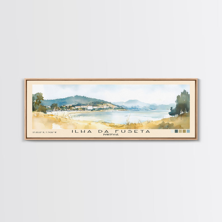 Ilha da Fuseta, Portugal Watercolor Beach Print, Vacation Gift, Portugal Wall Art, Framed Canvas Print, Framed Beach Painting