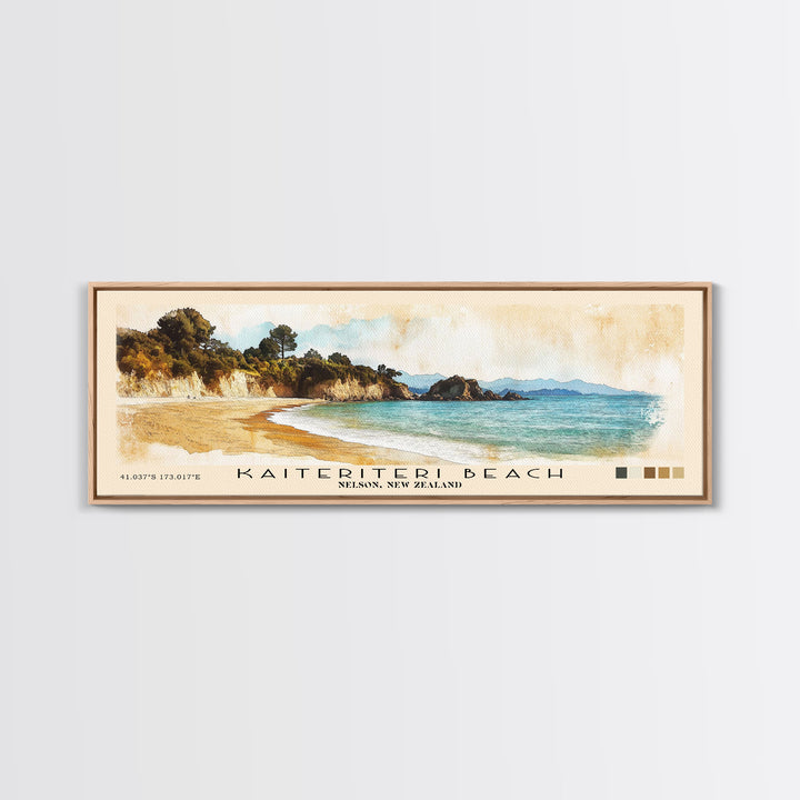 Kaiteriteri Beach, Nelson, New Zealand Watercolor Print, Vacation Gift, Nelson, New Zealand Wall Art, Beach Painting, Beach Decor, Large Wall Art, Wood Frame Art