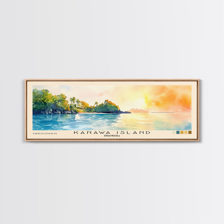 Kanawa Island, Indonesia Watercolor Print, Vacation Gift, Indonesia Wall Art, Beach Painting, Beach Decor, Large Wall Art, Wood Frame Art