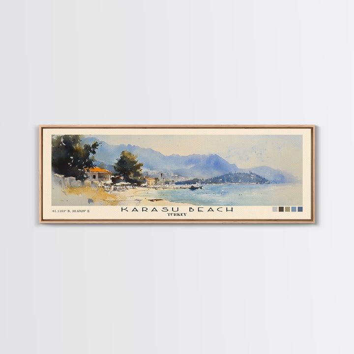 Karasu Beach, Turkey Watercolor Print, Vacation Gift, Turkey Wall Art, Beach Painting, Beach Decor, Large Wall Art, Wood Frame Art