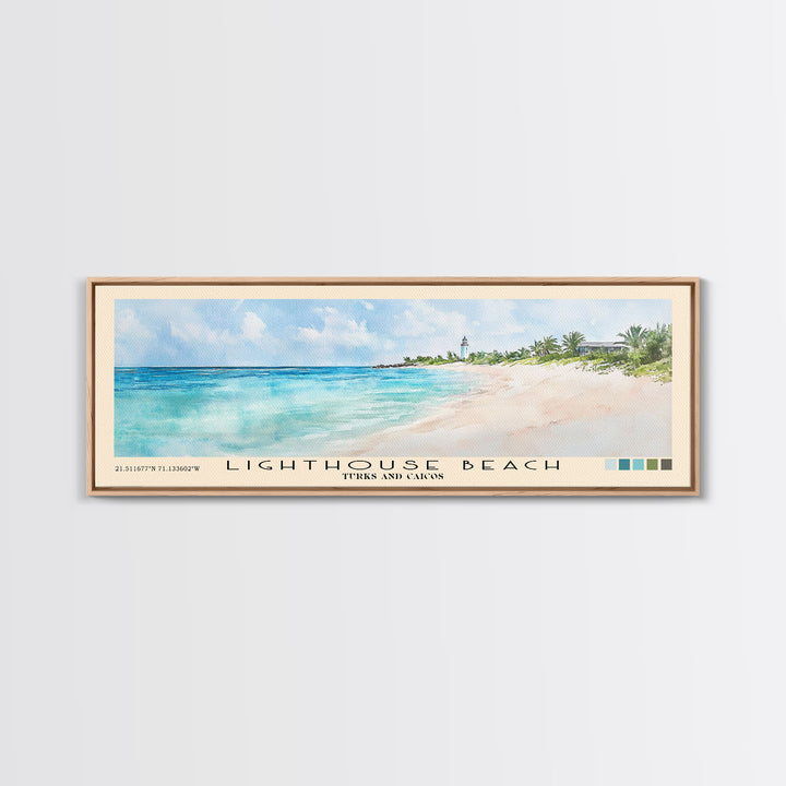 Lighthouse Beach, Turks and Caicos Watercolor Beach Print, Vacation Gift, Turks and Caicos Wall Art, Framed Canvas Print, Framed Beach Painting
