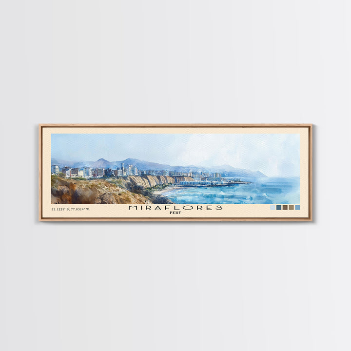 Miraflores, Peru Watercolor Print, Vacation Gift, Peru Wall Art, Beach Painting, Beach Decor, Large Wall Art, Wood Frame Art