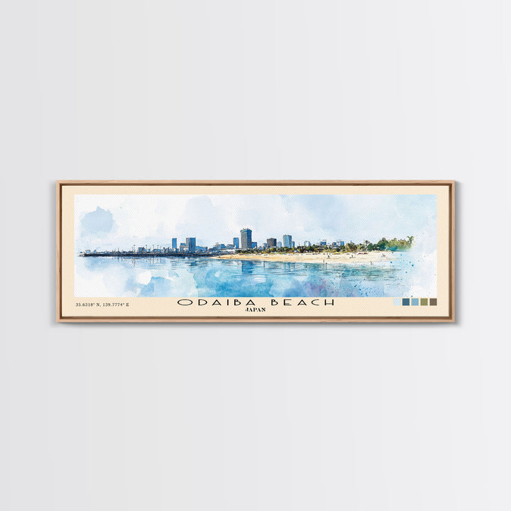 Odaiba Beach, Japan Watercolor Print, Vacation Gift, Japan Wall Art, Beach Painting, Beach Decor, Beach Or Lakehouse Art