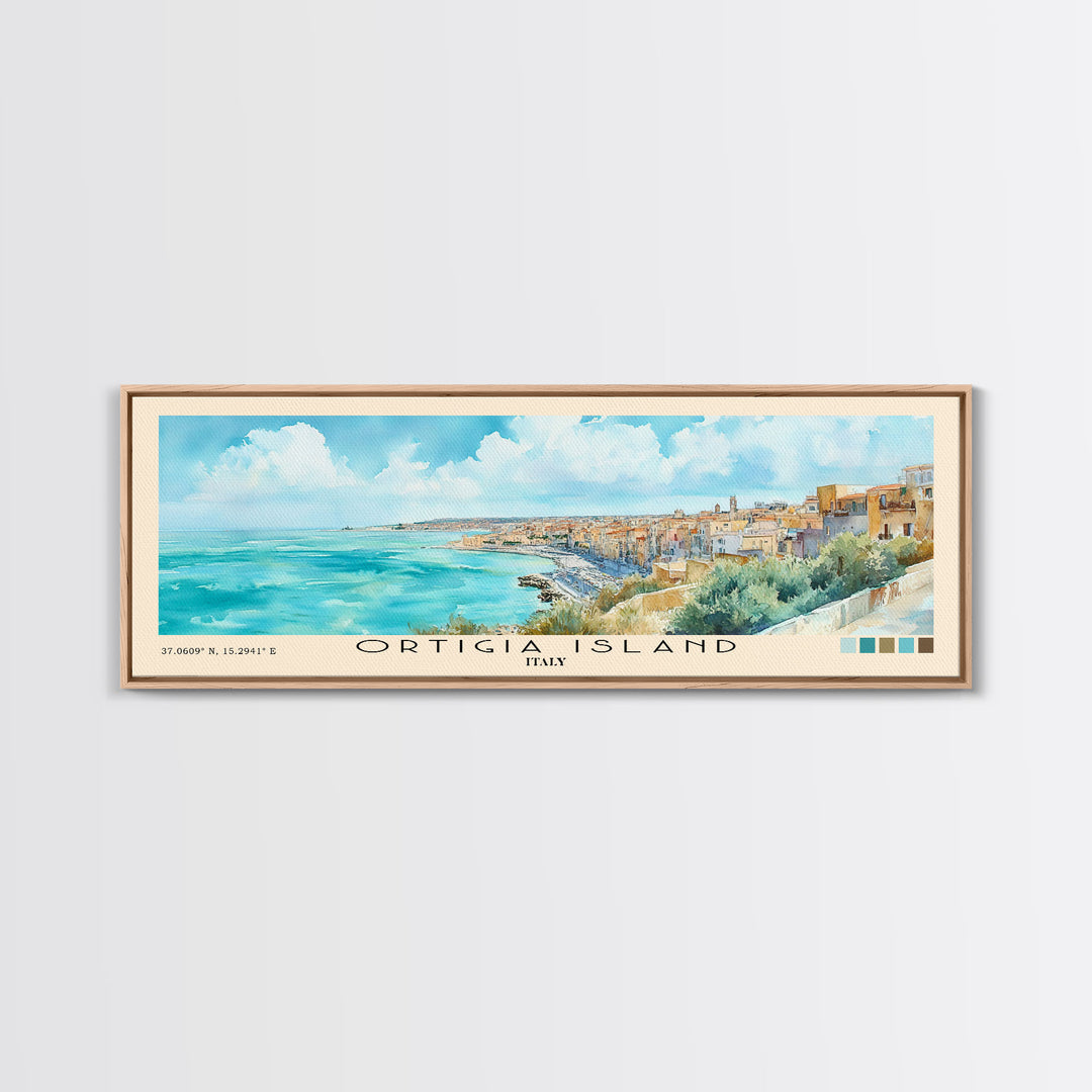 Ortigia Island, Italy Watercolor Print, Vacation Gift, Italy Wall Art, Beach Painting, Beach Decor, Large Wall Art, Wood Frame Art