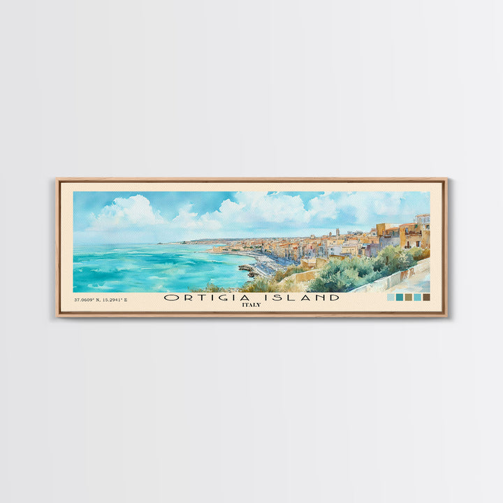 Ortigia Island, Italy Watercolor Print, Vacation Gift, Italy Wall Art, Beach Painting, Beach Decor, Large Wall Art, Wood Frame Art