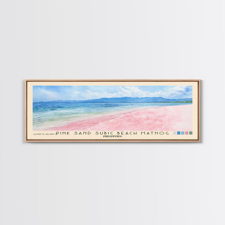 Pink sand Subic beach Matnog, Philippines Watercolor Print, Vacation Gift, Philippines Wall Art, Beach Painting, Beach Decor, Large Wall Art, Wood Frame Art