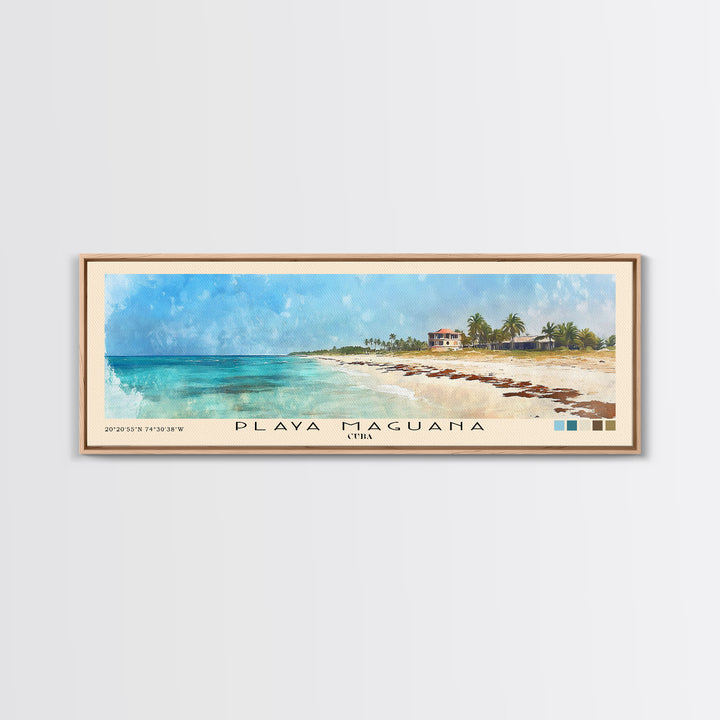Playa Maguana, Cuba Watercolor Beach Print, Vacation Gift, Cuba Wall Art, Framed Canvas Print, Framed Beach Painting