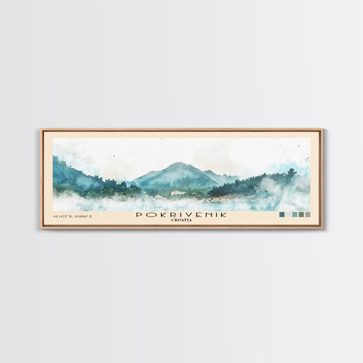 Pokrivenik, Croatia Watercolor Print, Vacation Gift, Croatia Wall Art, Beach Painting, Beach Decor, Large Wall Art, Wood Frame Art
